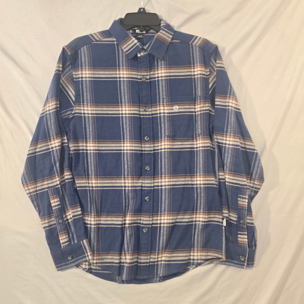 Eddie Bauer Flannel Shirt Small Men Blue Plaid Mr Field Flex Stretch NWT